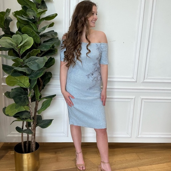 Elegant Off-Shoulder Light Blue Dress - Picture 8 of 9